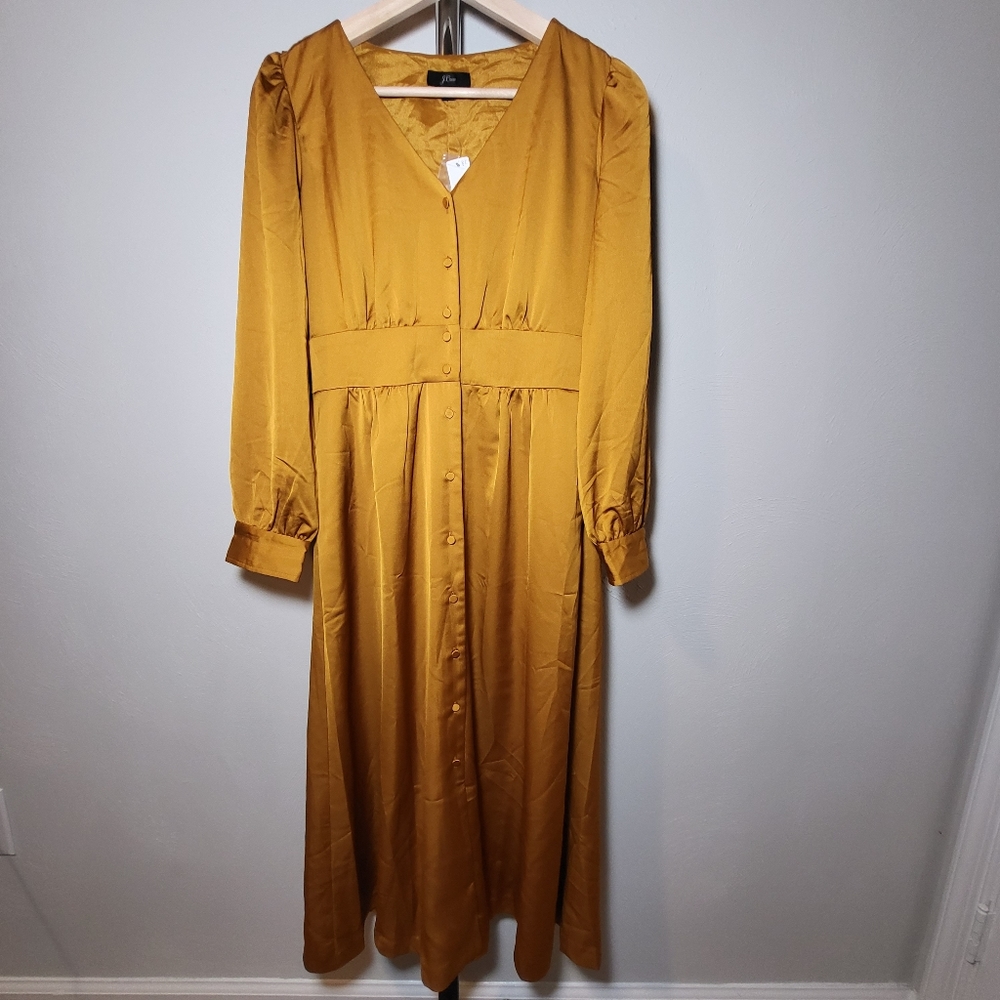 NWT J. Crew Gold Button Front A-line Dress Size:4Tall AD074